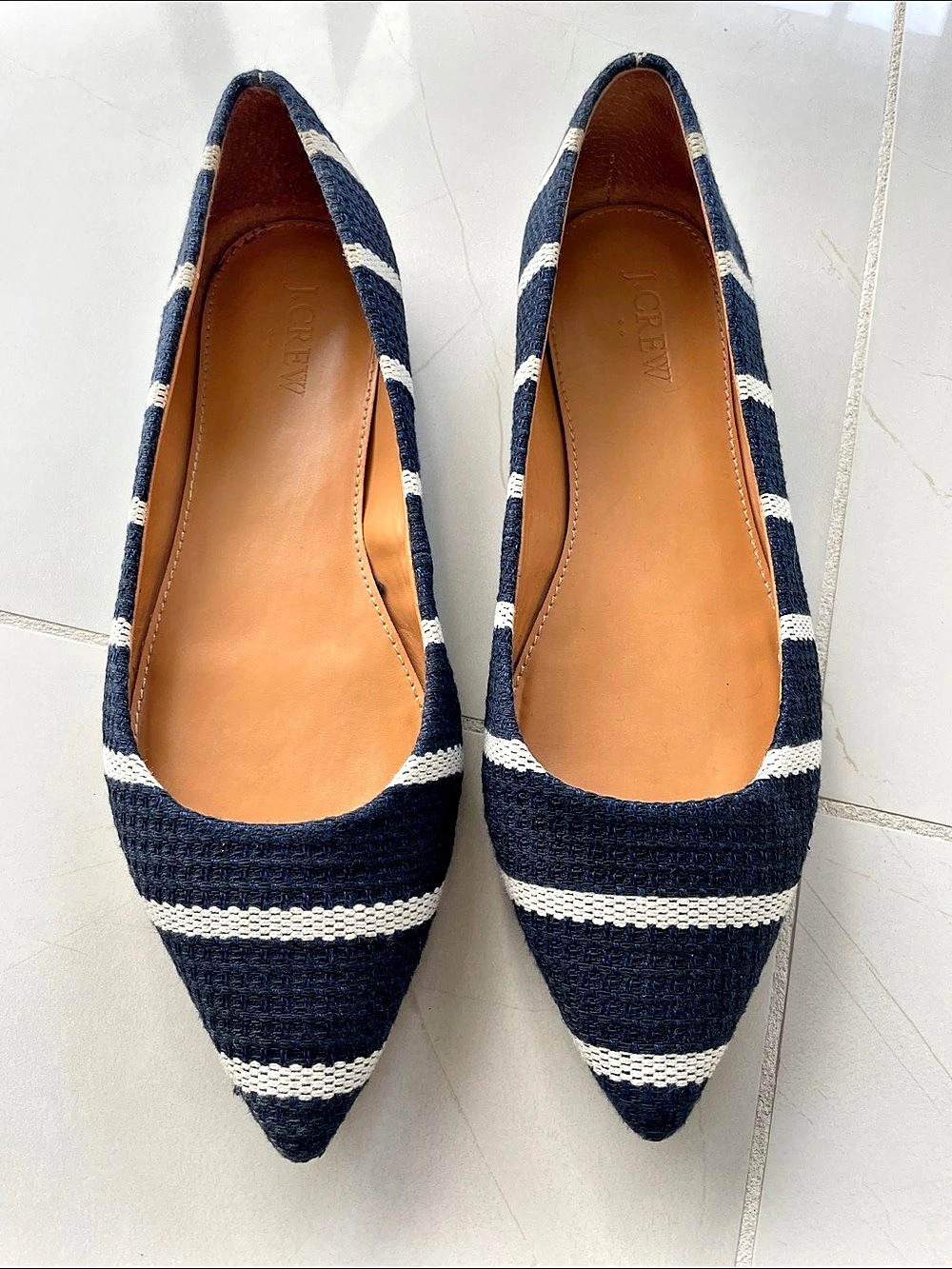 JCrew Factory Striped Pointed-Toe Flats Blue & White US 7.5